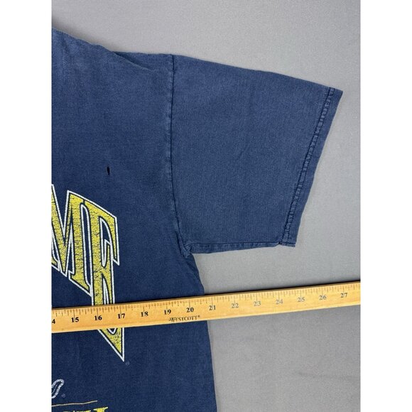 Vintage Nutmeg NCAA Notre Dame Fightin' Irish Fade Navy Blue Shirt Large Sports - Picture 9 of 10